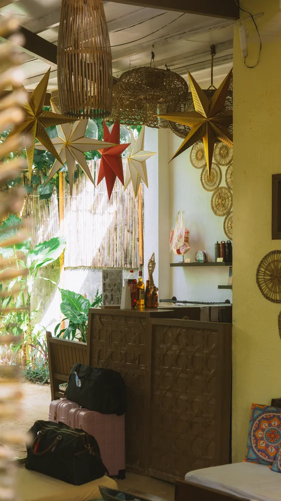 Tropical cocktail and table setting at Coracasa restaurant, Siargao