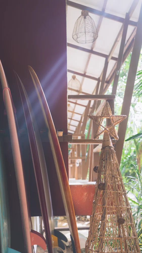 Outdoor dining ambiance shot at Coracasa, evening light in Siargao